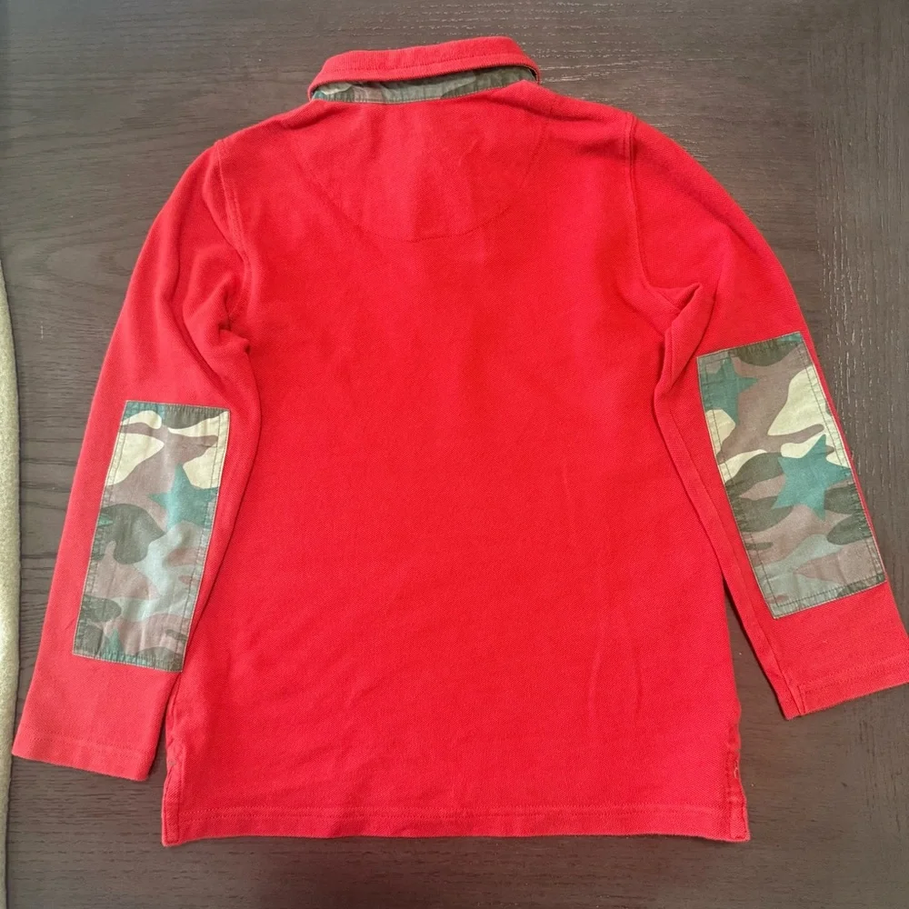 Mini Boden Boys Red Long Sleeve Polo Elbow Patch Size 6-7(122‎ cm)